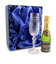 Personalised Crystal Champagne Glass & Miniature Champagne