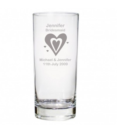 Personalised Hearts Wedding Hi Ball Glass