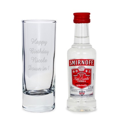 Personalised Text Shot Glass and Miniature Smirnoff Vodka
