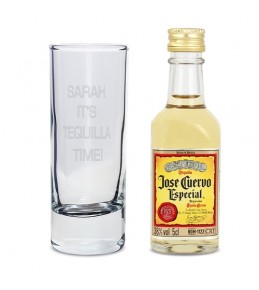 Personalised Text Shot Glass and Miniature Tequila